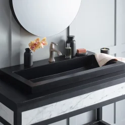 Native Trails Trough 36" Rectangle NativeStone Concrete Bathroom Sink, 1 Faucet Hole, Charcoal, NSL3619-C