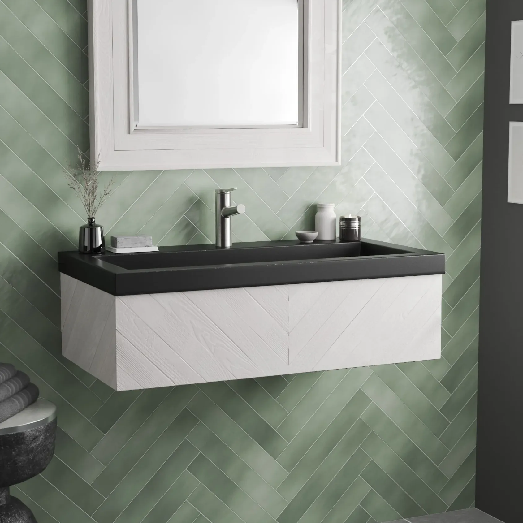 Native Trails Trough 36" Rectangle NativeStone Concrete Bathroom Sink, 1 Faucet Hole, Charcoal, NSL3619-C