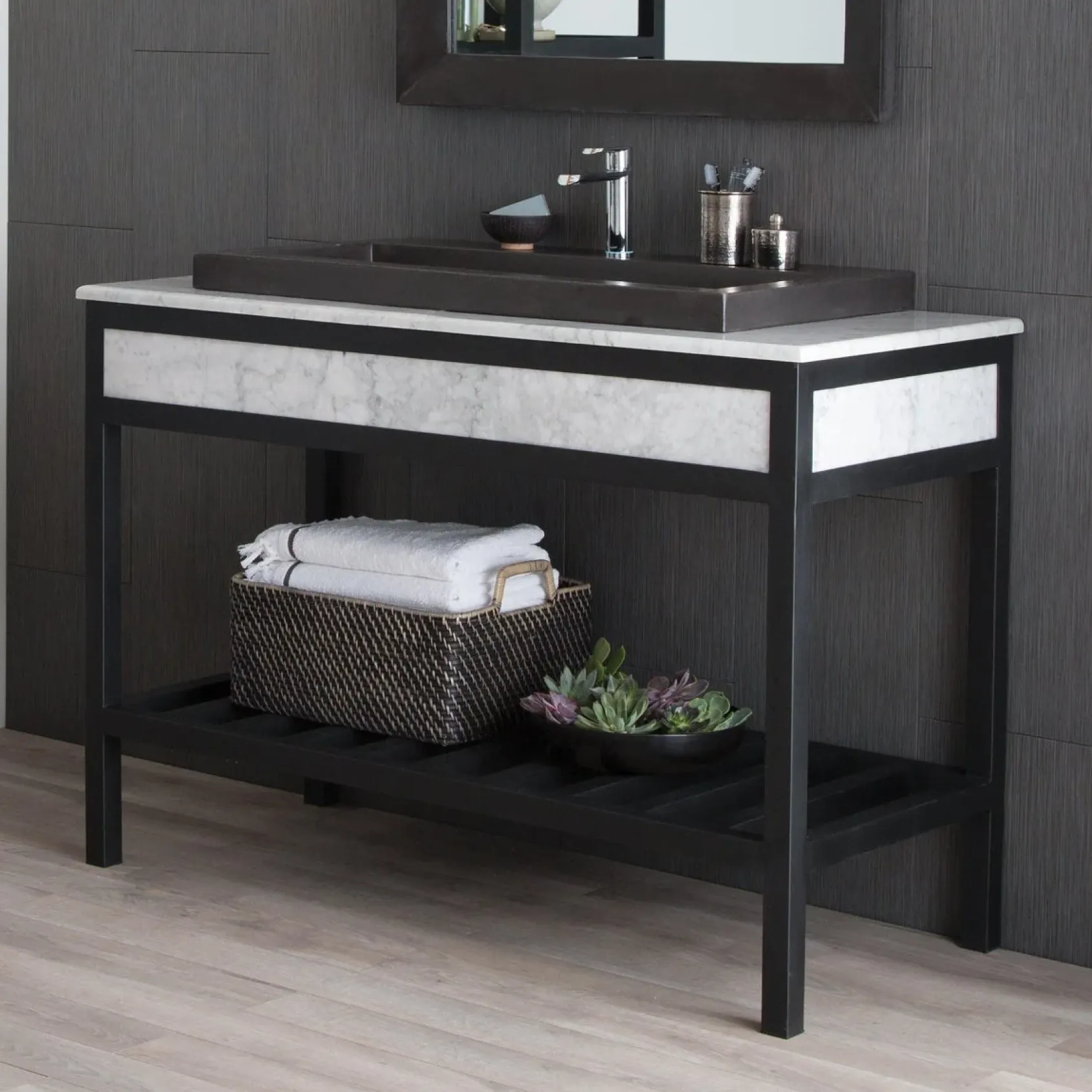 Native Trails Trough 36" Rectangle NativeStone Concrete Bathroom Sink, 1 Faucet Hole, Charcoal, NSL3619-C