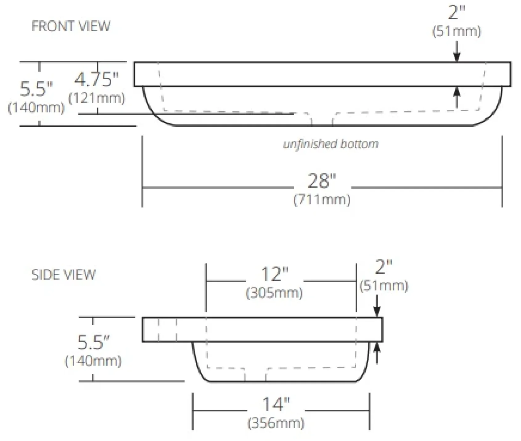 Native Trails Trough 30" Rectangle NativeStone Concrete Bathroom Sink, No Faucet Hole, Earth, NSL3019-EX