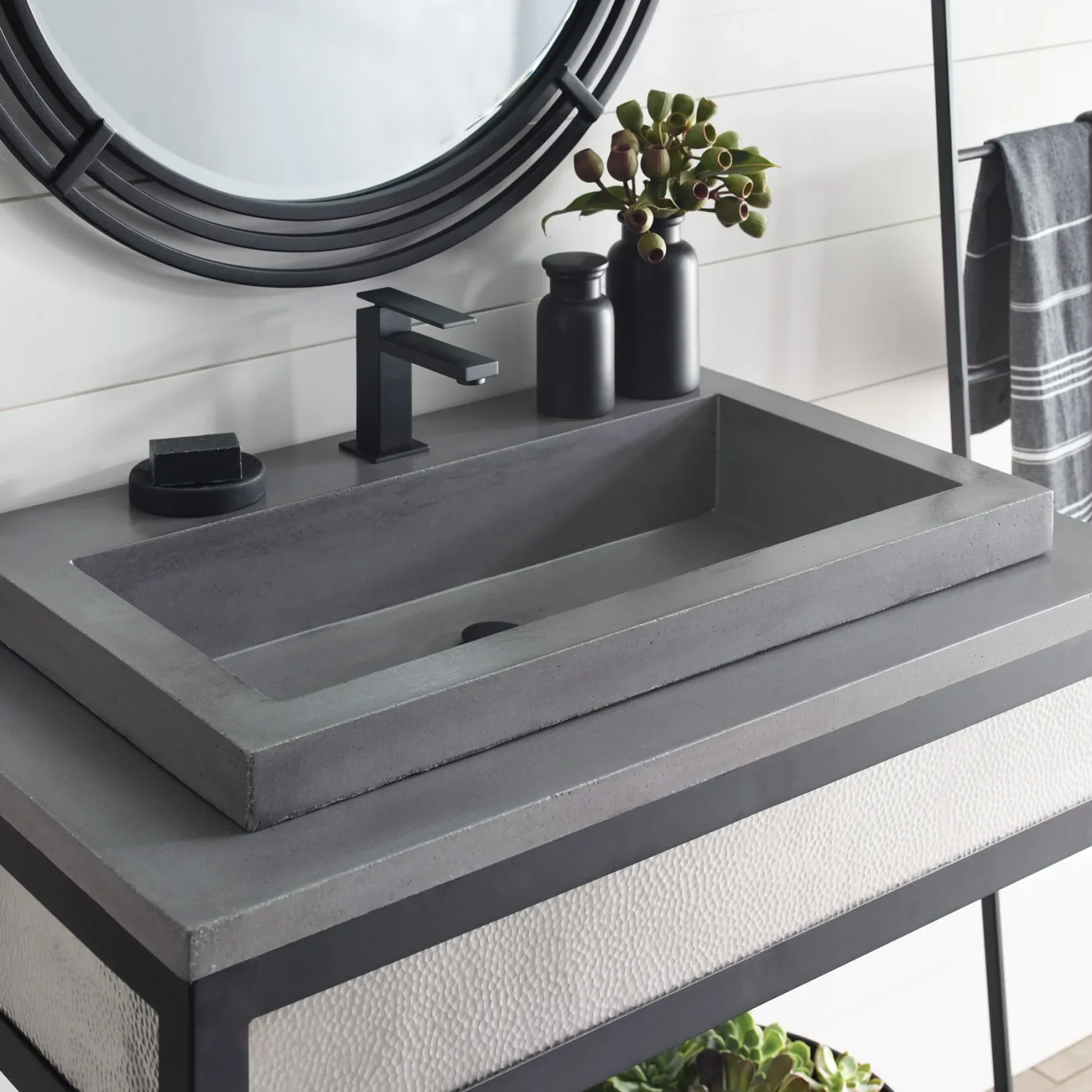 Native Trails Trough 30" Rectangle NativeStone Concrete Bathroom Sink, 1 Faucet Hole, Slate, NSL3019-S