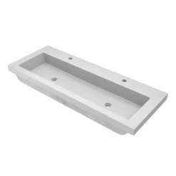 Native Trails Trough 48" Rectangle NativeStone Concrete Bathroom Sink, 2 Faucet Holes, Pearl, NSL4819-P