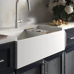 Native Trails Concierge 33" NativeStone Concrete Workstation Farmhouse Kitchen Sink, Pearl, NSKG3318-P
