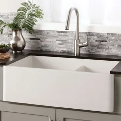 Native Trails Farmhouse Double Bowl 33" NativeStone Concrete Farmhouse Sink, 60/40 Double Bowl, Pearl, NSKD3321-P