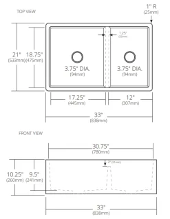 Native Trails Farmhouse Double Bowl 33" NativeStone Concrete Farmhouse Sink, 60/40 Double Bowl, Charcoal, NSKD3321-C