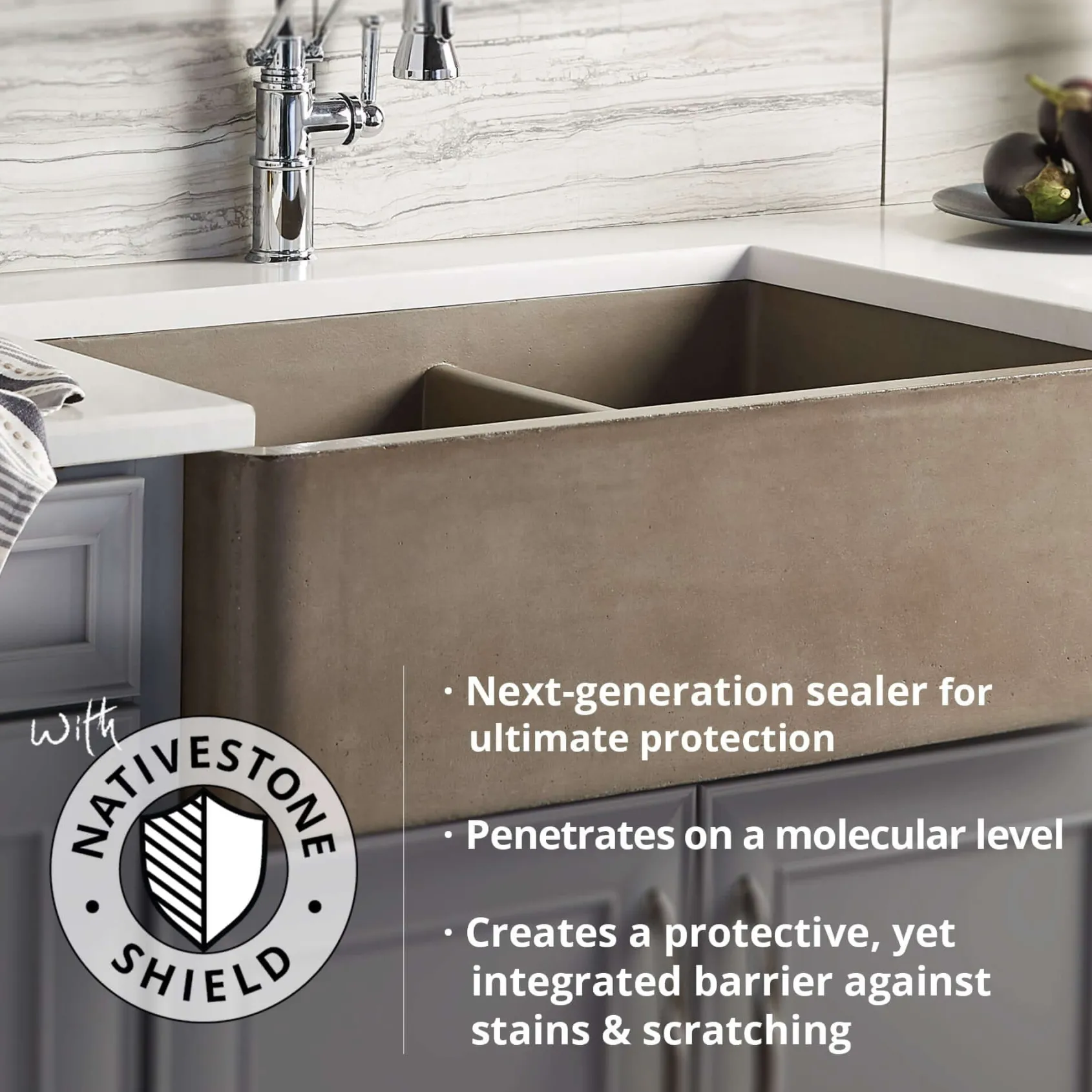 Native Trails 30" NativeStone Concrete Farmhouse Sink, Ash, NSK3018-A