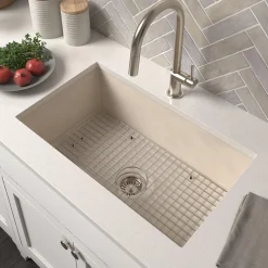 Native Trails Pacifica 30" Undermount NativeStone Concrete Kitchen Sink, Sand, NSK3019-D