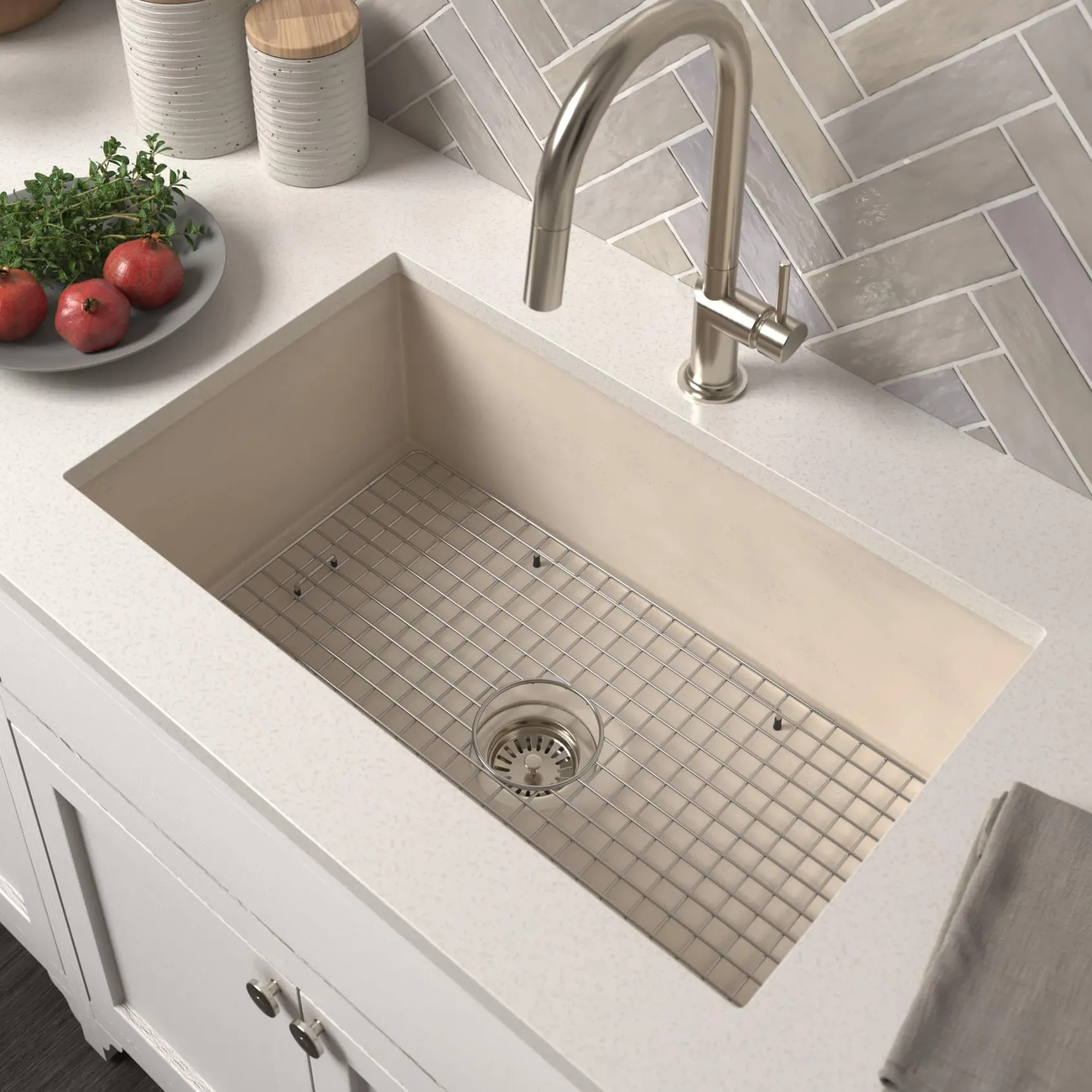 Native Trails Pacifica 30" Undermount NativeStone Concrete Kitchen Sink, Sand, NSK3019-D