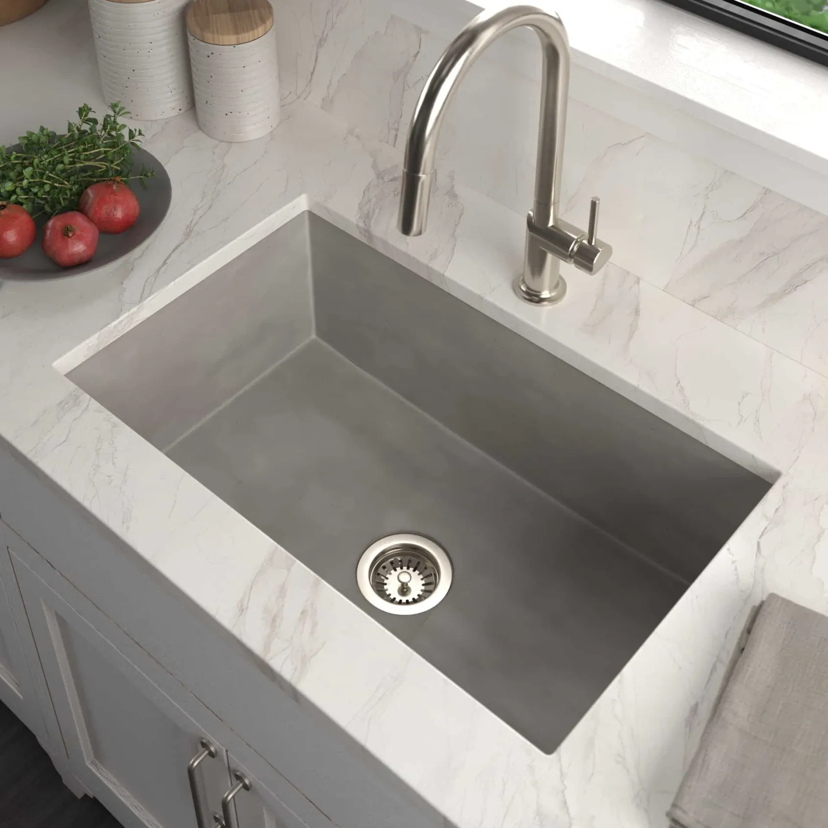 Native Trails Pacifica 30" Undermount NativeStone Concrete Kitchen Sink, Charcoal, NSK3019-C