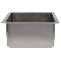 Premier Copper Products 16" Gourmet Rectangular Hammered Copper Bar/Prep Sink in Nickel, Matching Drain and Accessories, BSP5_BREC16EN-D