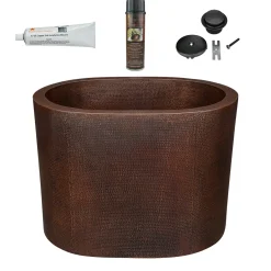 Premier Copper Products 48" Hammered Copper Oval Japanese Soaking Tub and Drain Package, Oil Rubbed Bronze, BSP5_BTO48DB