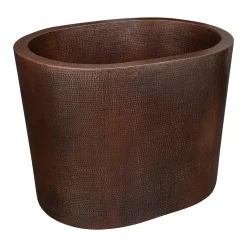 Premier Copper Products 48" Hammered Copper Oval Japanese Soaking Tub and Drain Package, Oil Rubbed Bronze, BSP5_BTO48DB