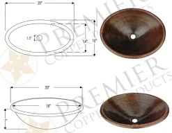 Premier Copper Products 20" Oval Copper Bathroom Sink, Oil Rubbed Bronze, LO20RDB