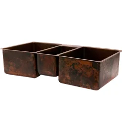 Premier Copper Products 42" Hammered Copper Kitchen Triple Basin Sink with Matching Drains, and Accessories, Oil Rubbed Bronze, KSP3_KTDB422210