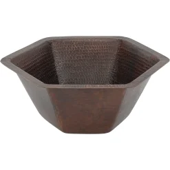 Premier Copper Products 16" Copper Bathroom Sink, Oil Rubbed Bronze, LH15.5DB