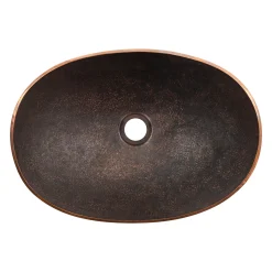 Premier Copper Products 17" x 12" Oval Vessel - Above Counter Terra Firma Copper Bathroom Sink, Dark Brown, 10 Gauge, TFVO17DB