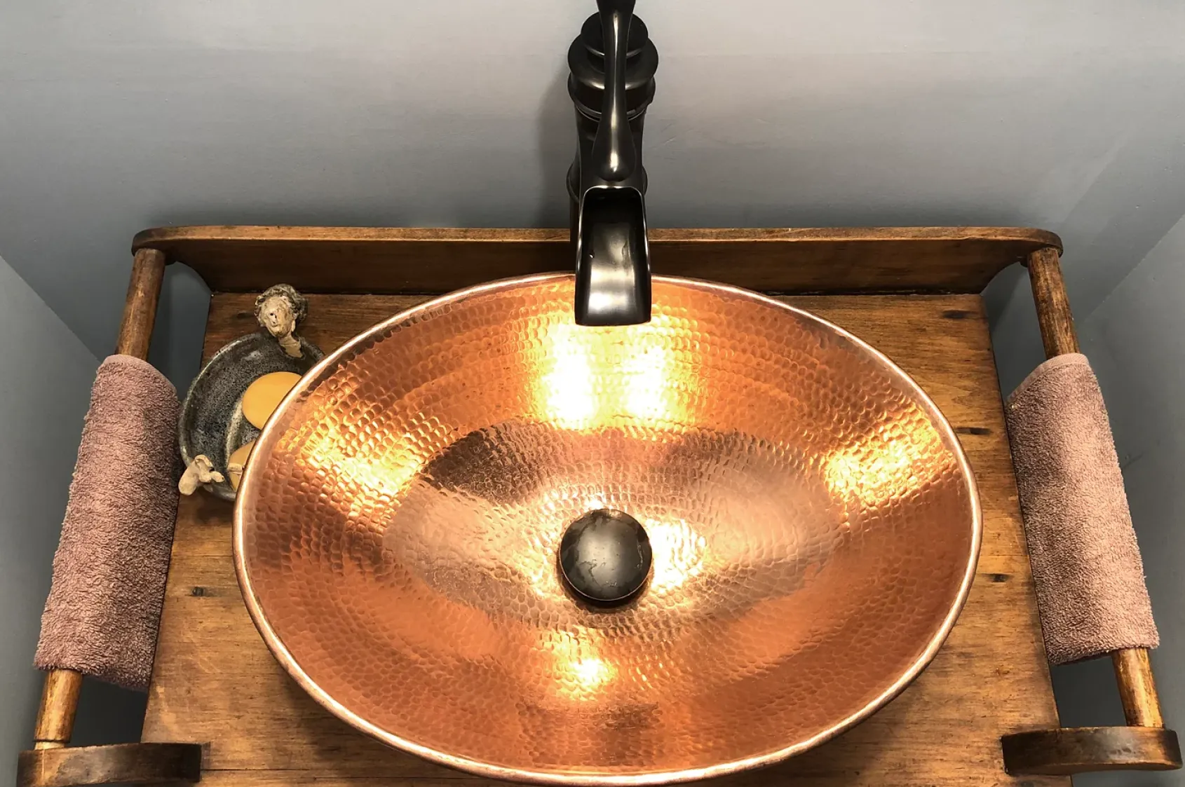 Premier Copper Products 17" Oval Copper Bathroom Sink, Polished Copper, VO17WPC