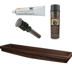 Premier Copper Products 60" Rectangle Skirted Vessel Hammered Copper Bathroom Sink, Matching Drain and Accessories, Oil Rubbed Bronze, BSP5_VREC60SKDB-P