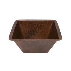 Premier Copper Products 15" Square Under Counter Hammered Copper Bathroom Sink, Matching Drain and Accessories, Oil Rubbed Bronze, BSP5_LSQ15DB-P