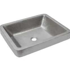 Premier Copper Products 19" Rectangle Skirted Vessel Hammered Copper Bathroom Sink in Nickel, Matching Drain and Accessories, BSP5_VREC19SKEN-P