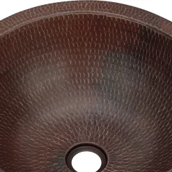 Premier Copper Products 17" Round Copper Bathroom Sink, Oil Rubbed Bronze, LR17FDB