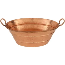 Premier Copper Products 16" Oval Bucket Vessel Hammered Copper Bathroom Sink with Handles in Polished Copper, Matching Drain and Accessories, BSP5_VOB16PC-P