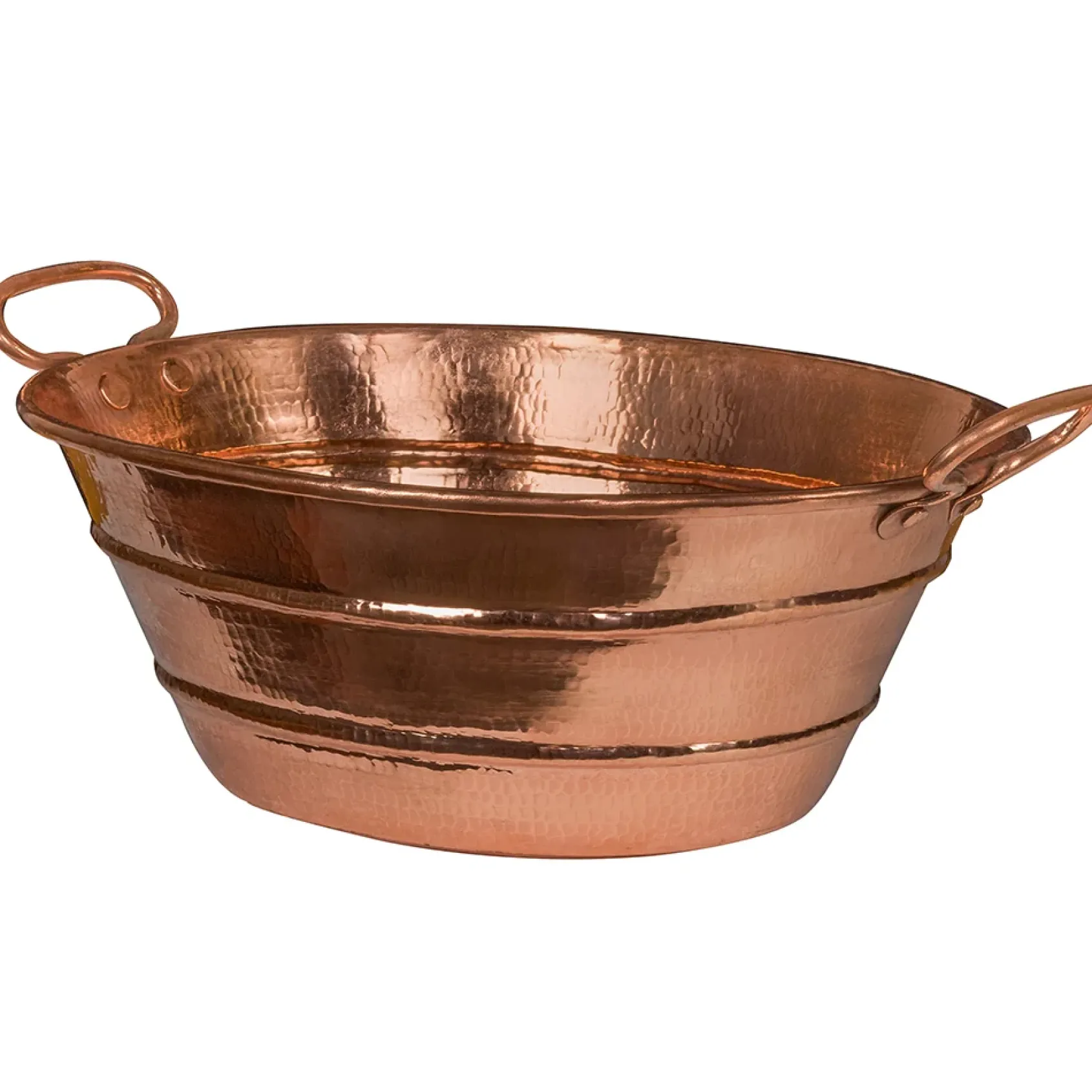 Premier Copper Products 16" Oval Bucket Vessel Hammered Copper Bathroom Sink with Handles in Polished Copper, Matching Drain and Accessories, BSP5_VOB16PC-P