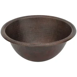 Premier Copper Products 14" Round Copper Bathroom Sink, Oil Rubbed Bronze, LR14RDB