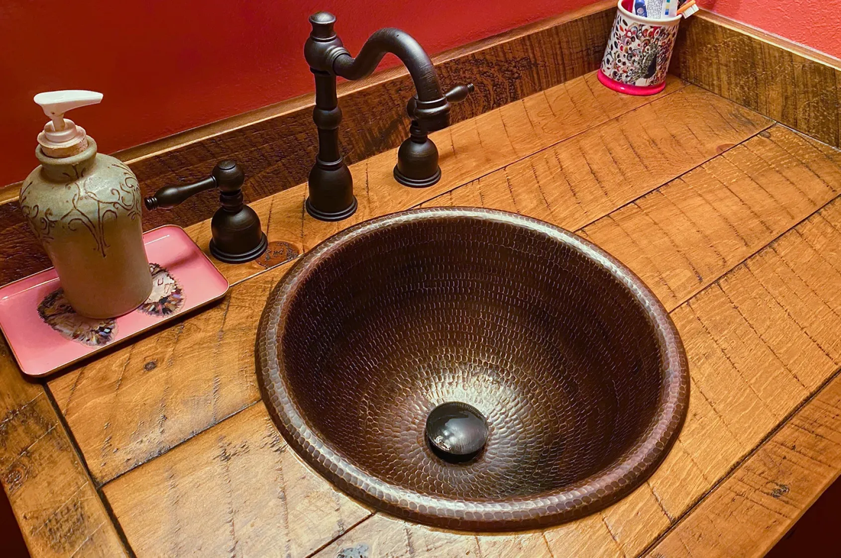 Premier Copper Products 14" Round Copper Bathroom Sink, Oil Rubbed Bronze, LR14RDB