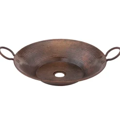 Premier Copper Products 16" Round Miners Pan Vessel Hammered Copper Bathroom Sink, Matching Drain and Accessories, Oil Rubbed Bronze, BSP5_VR16MPDB-P