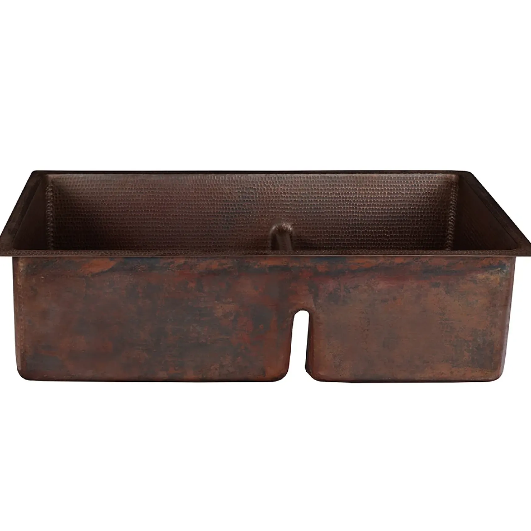Premier Copper Products 33" Hammered Copper Kitchen 60/40 Double Basin Sink with Short 5" Divider w/ Matching Drains and Accessories, Oil Rubbed Bronze, KSP3_K60DB33199-SD5