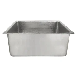 Premier Copper Products 20" Rectangle Hammered Copper Kitchen/Bar/Prep Single Basin Sink in Nickel, Matching Drain and Accessories, BSP5_BREC20EN-D