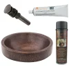 Premier Copper Products 15" Small Round Skirted Vessel Hammered Copper Bathroom Sink, Matching Drain and Accessories, Oil Rubbed Bronze, BSP5_VR15SKDB-P