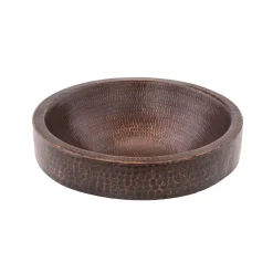 Premier Copper Products 15" Small Round Skirted Vessel Hammered Copper Bathroom Sink, Matching Drain and Accessories, Oil Rubbed Bronze, BSP5_VR15SKDB-P