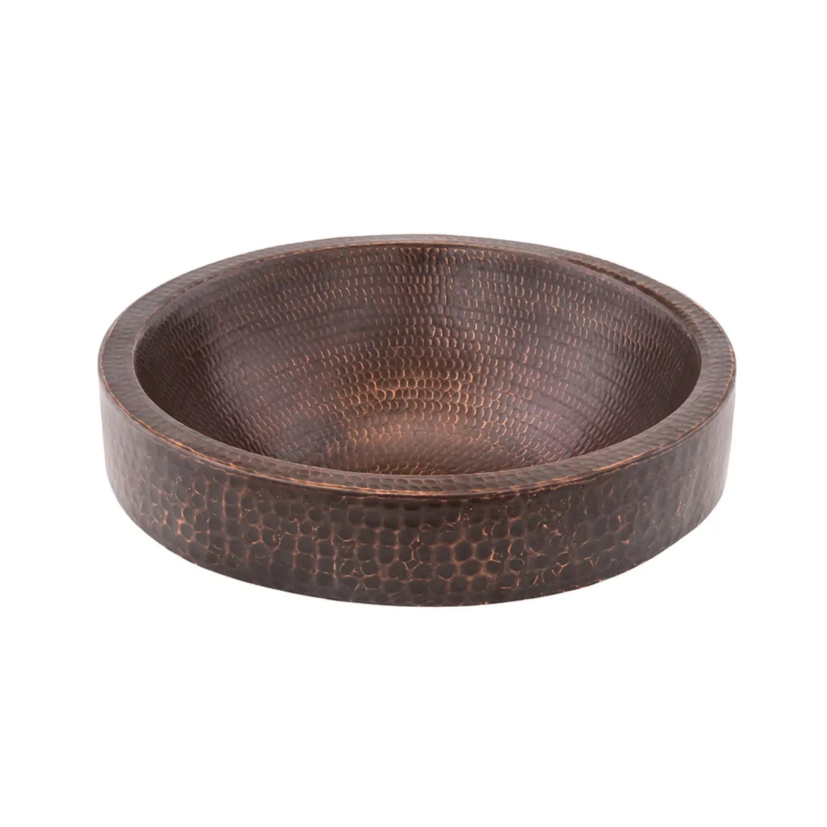 Premier Copper Products 15" Small Round Skirted Vessel Hammered Copper Bathroom Sink, Matching Drain and Accessories, Oil Rubbed Bronze, BSP5_VR15SKDB-P
