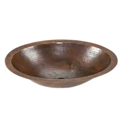 Premier Copper Products 17" Oval Under Counter Hammered Copper Bathroom Sink, Matching Drain and Accessories, Oil Rubbed Bronze, BSP5_LO17FDB-P