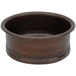 Premier Copper Products 15" Round Copper Bathroom Sink, Oil Rubbed Bronze, VRT15DB