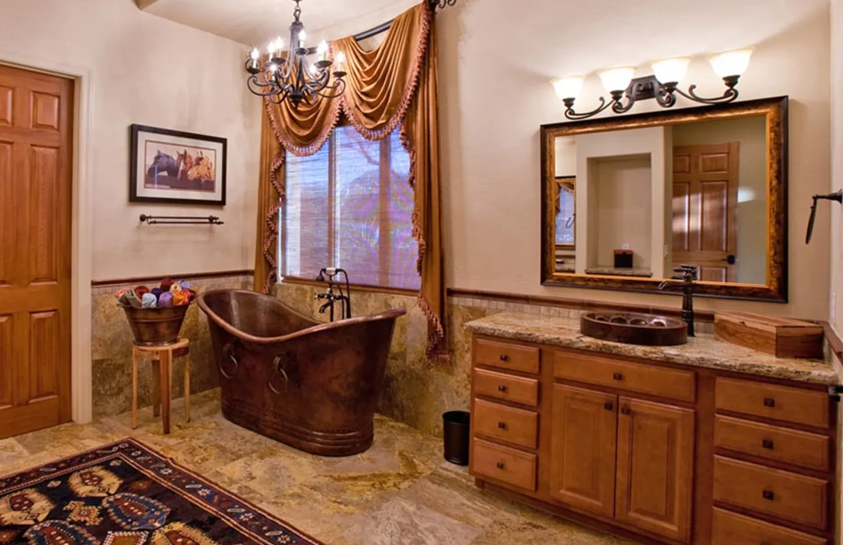 Premier Copper Products 67" Hammered Copper Double Slipper Bathtub With Rings, BTDR67DB