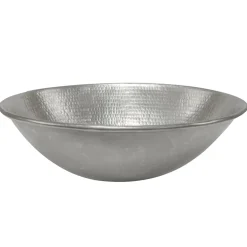 Premier Copper Products 17" Oval Wired Rim Vessel Hammered Copper Bathroom Sink in Nickel, Matching Drain and Accessories, BSP5_VO17WEN-P