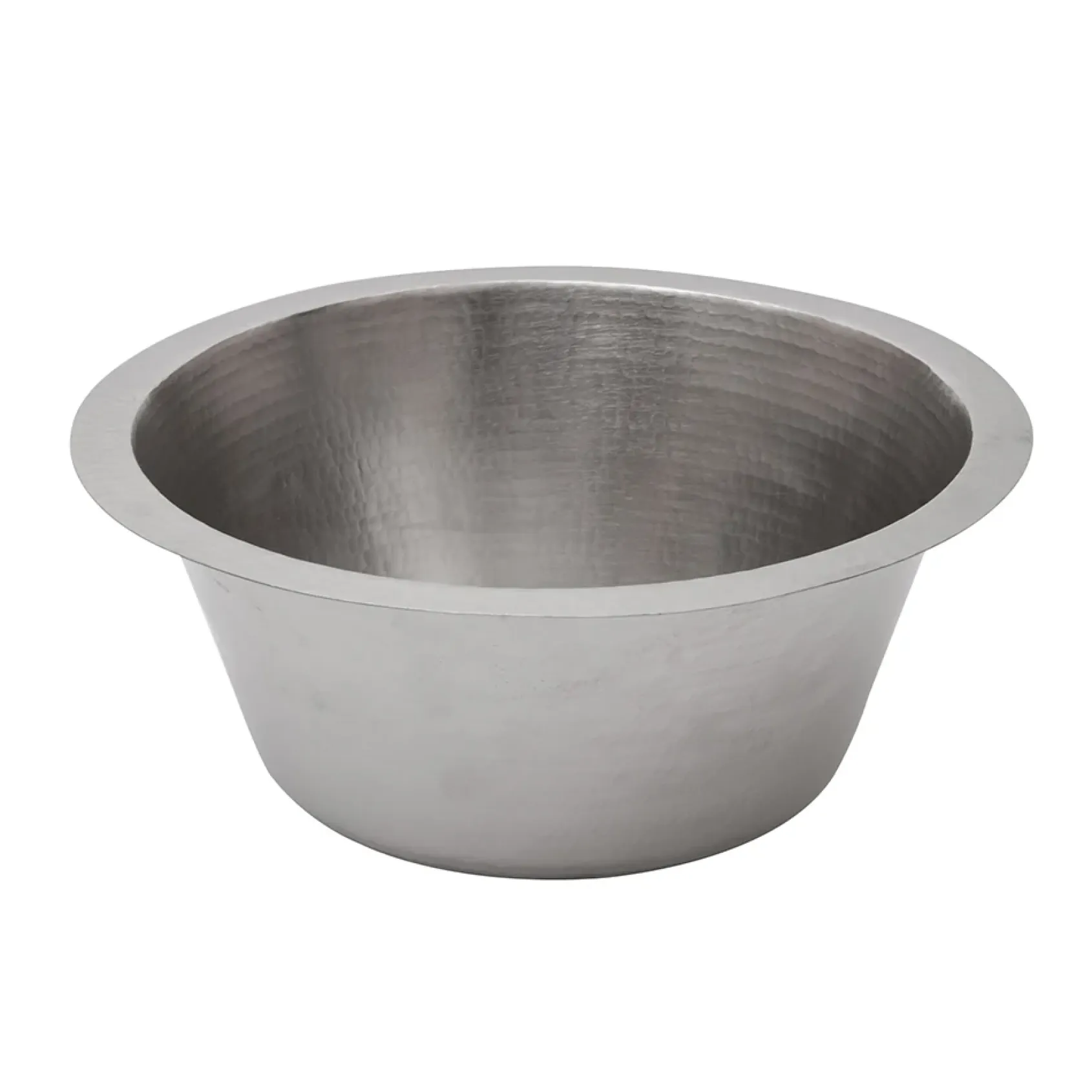 Premier Copper Products 16" Round Hammered Copper Prep Bar Sink in Nickel w/ 3.5" Drain Opening, Matching Drain and Accessories, BSP5_BR16EN3-G