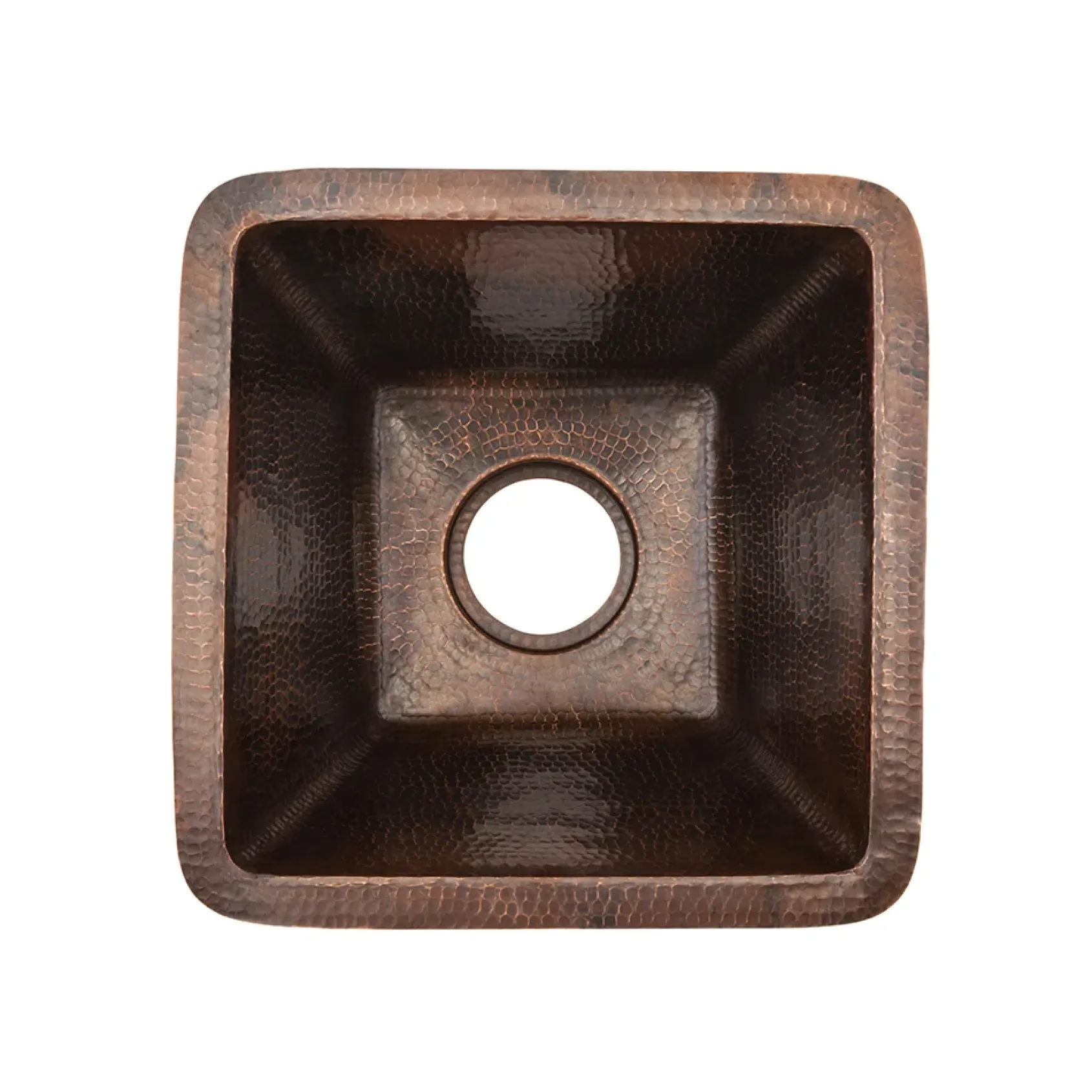Premier Copper Products 15" Square Hammered Copper Bar/Prep Sink w/ 3.5" Drain Opening, Matching Drain and Accessories, Oil Rubbed Bronze, BSP5_BS15DB3-G