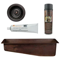 Premier Copper Products 28" Rectangle Hammered Copper Slanted Bar/Prep Sink with 3.5" Drain Opening, Matching Drain and Accessories, Oil Rubbed Bronze, BSP5_BRECSL28DB3-D