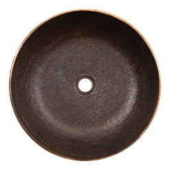 Premier Copper Products 17" Round Vessel - Above Counter Terra Firma Copper Bathroom Sink, Dark Brown, 10 Gauge, TFVR17DB