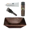 Premier Copper Products 14" Square Hand Forged Old World Copper Vessel Bathroom Sink, Matching Drain and Accessories, Oil Rubbed Bronze, BSP5_PVSQ14DB-P