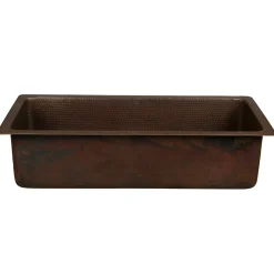 Premier Copper Products 28" Rectangle Hammered Copper Bar/Prep Sink with 3.5" Drain Opening, Matching Drain and Accessories, Oil Rubbed Bronze, BSP5_BREC28DB-G