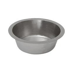 Premier Copper Products 14" Round Hammered Copper Bar Sink in Nickel w/ 2" Drain Opening, Matching Drain and Accessories, BSP5_BR14EN2-B