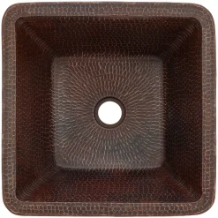 Premier Copper Products 15" Square Copper Bathroom Sink, Oil Rubbed Bronze, VSQ15SKDB