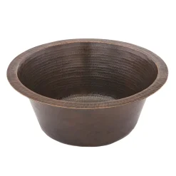 Premier Copper Products 16" Round Hammered Copper Prep Bar Sink w/ 3.5" Drain Opening, Matching Drain and Accessories, Oil Rubbed Bronze, BSP5_BR16DB3-G