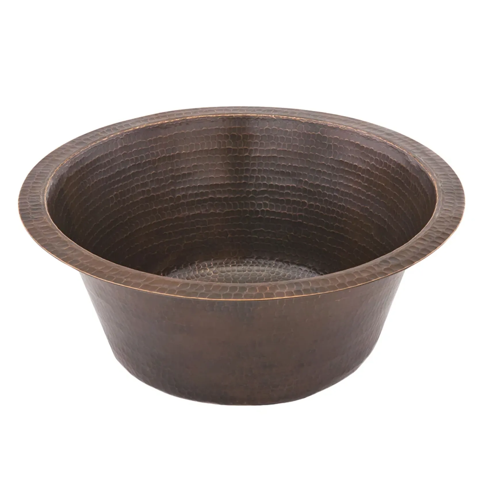 Premier Copper Products 16" Round Hammered Copper Prep Bar Sink w/ 3.5" Drain Opening, Matching Drain and Accessories, Oil Rubbed Bronze, BSP5_BR16DB3-G