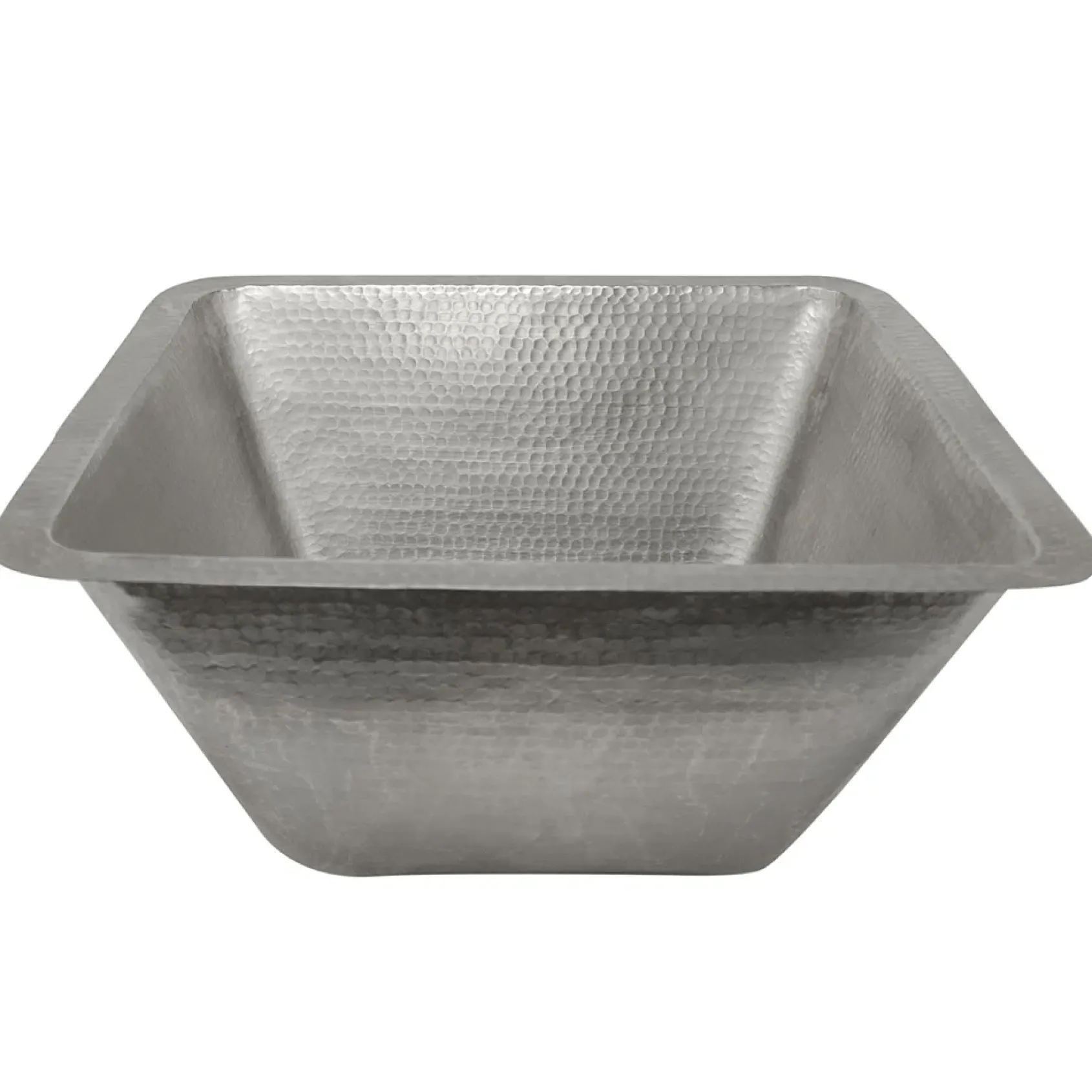 Premier Copper Products 17" Large Square Hammered Copper Bar/Prep Sink in Nickel, Matching Drain and Accessories, BSP5_BS17EN-G